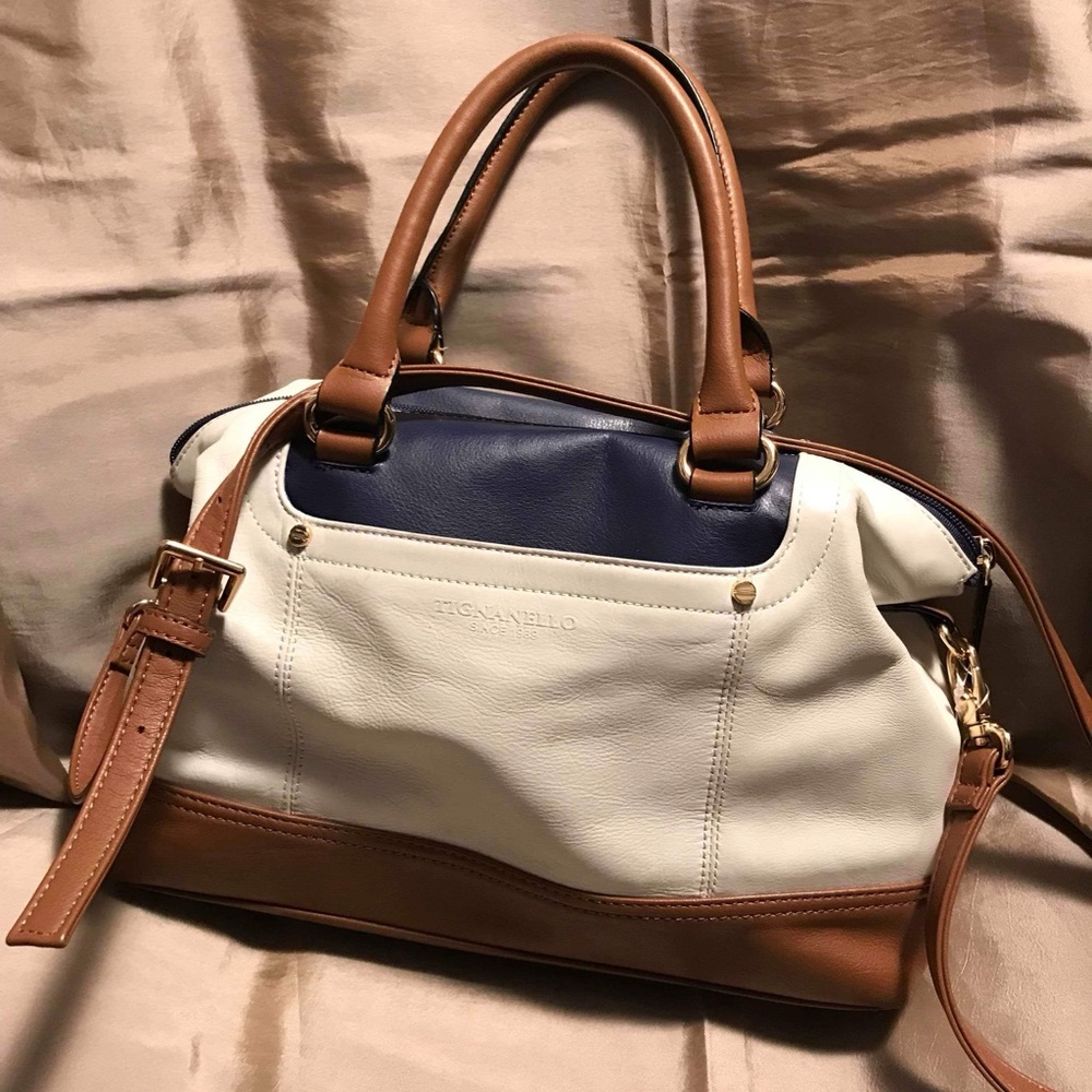 Women's Blue and White Leather Bag
